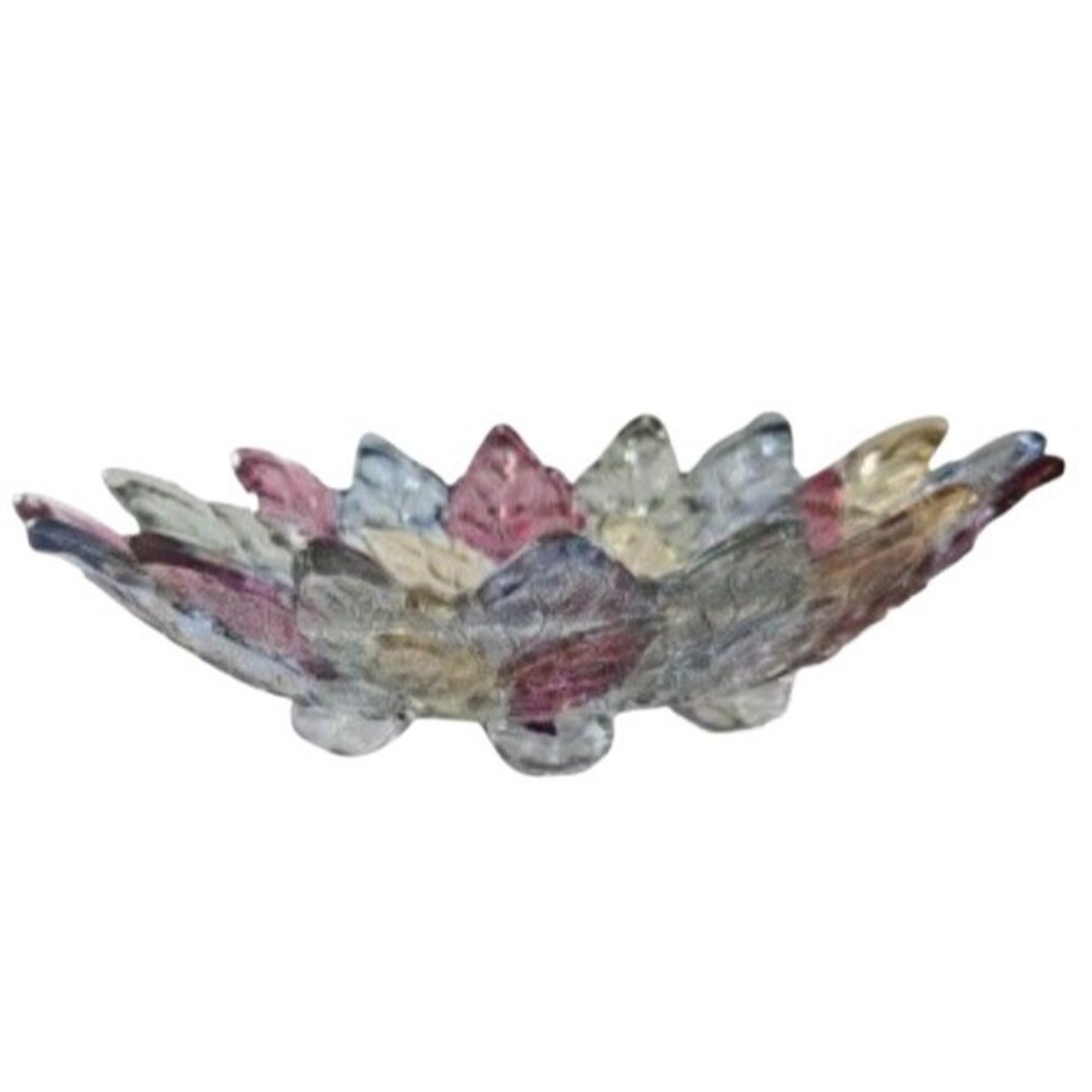 Depression glass multi color leaf dish- 6" long, 4" wide, 2" tall
